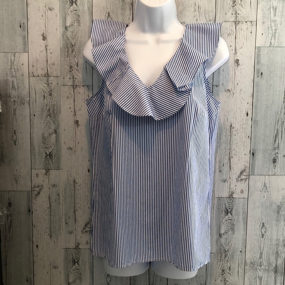 J.Crew Ruffled V-Neck Stripe Sleeveless Top 2
